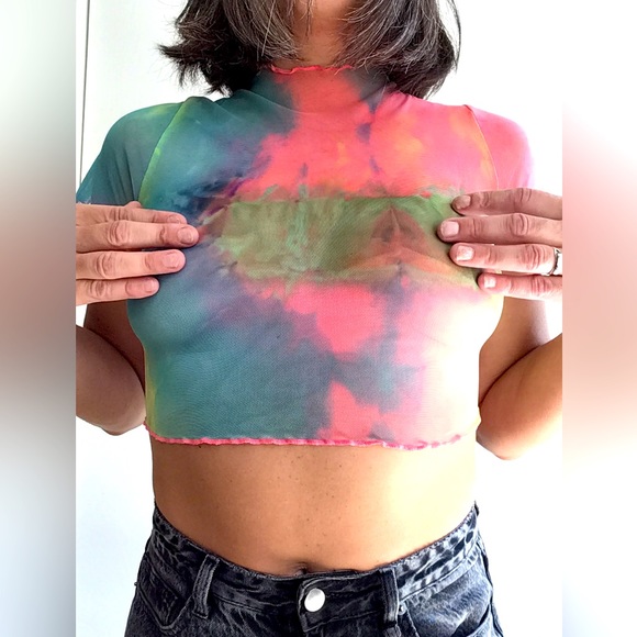 SOLD OFFLINE Sheer Rainbow See-thru mesh crop-top - Picture 2 of 3